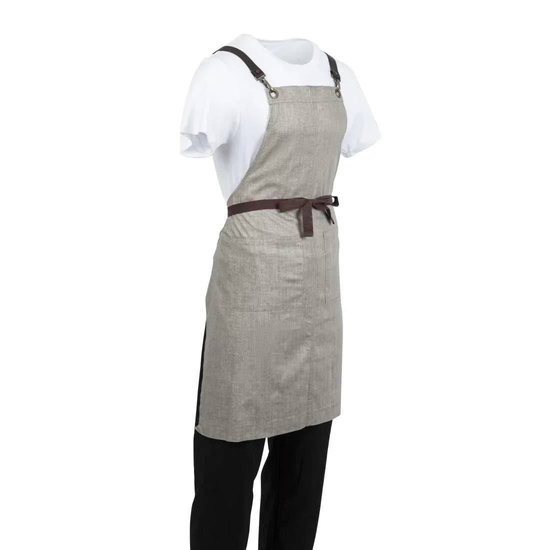 BB693 Southside Linen Blend Bib Apron Taupe - JD Catering Equipment Solutions Ltd