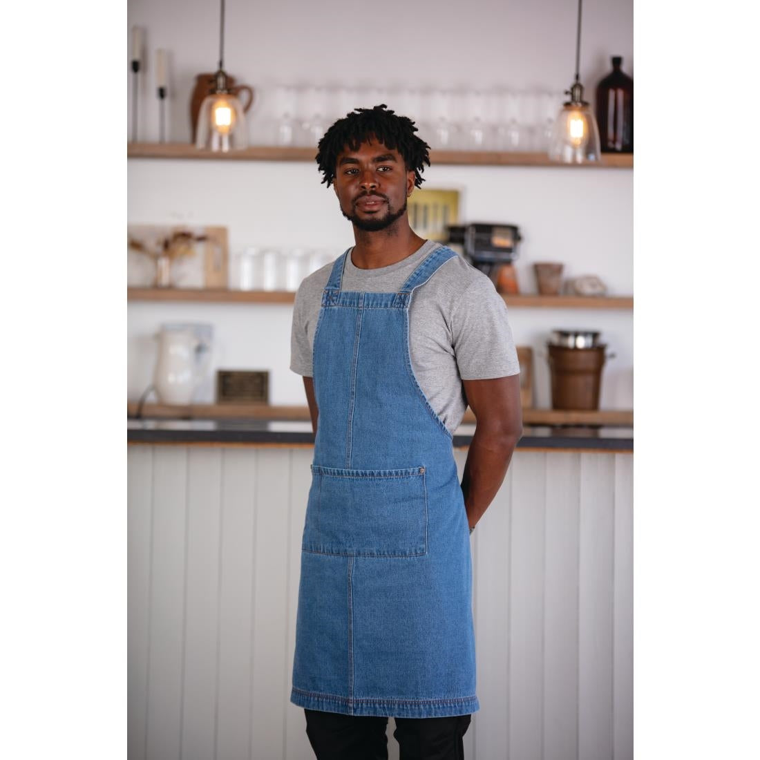 BB694 Southside Denim Bib Apron Light Blue JD Catering Equipment Solutions Ltd