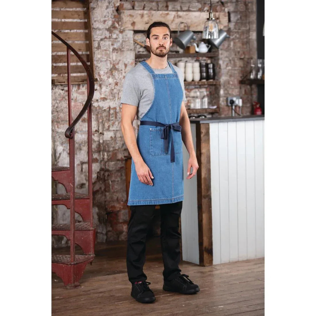 BB694 Southside Denim Bib Apron Light Blue - JD Catering Equipment Solutions Ltd