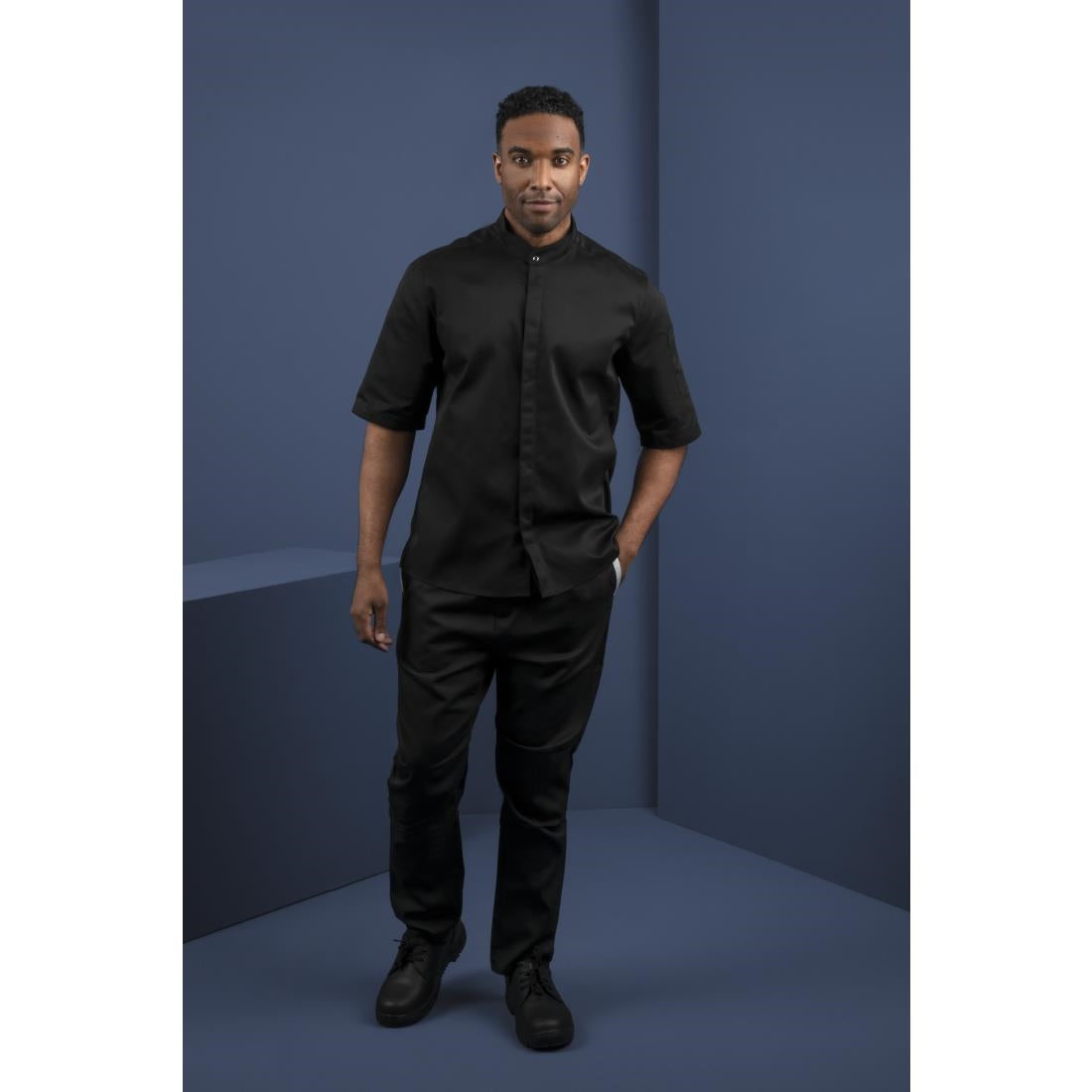 BB711-L Southside Band Collar Chefs Jacket Black Size L JD Catering Equipment Solutions Ltd