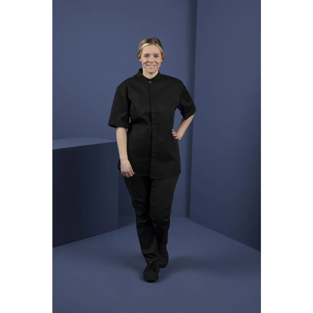 BB711-XL Southside Band Collar Chefs Jacket Black Size XL - JD Catering Equipment Solutions Ltd
