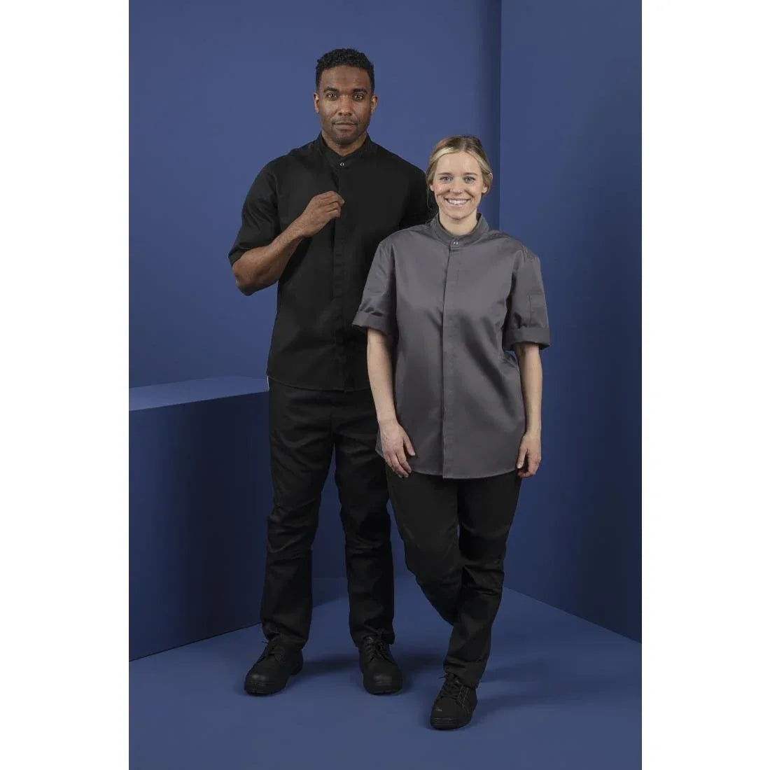 BB712-L Southside Band Collar Chefs Jacket Charcoal Size L - JD Catering Equipment Solutions Ltd