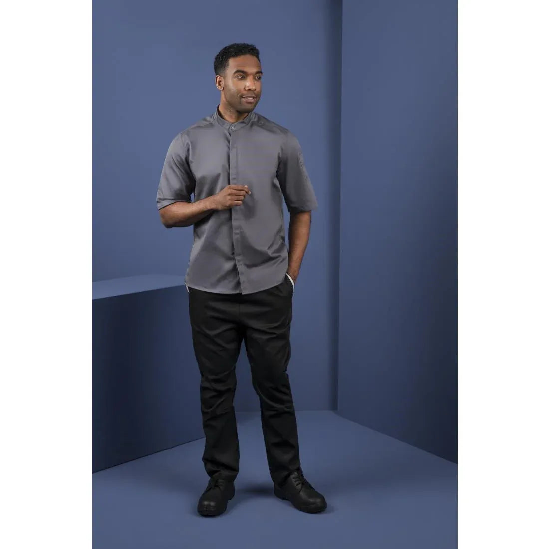 BB712-S Southside Band Collar Chefs Jacket Charcoal Size S - JD Catering Equipment Solutions Ltd