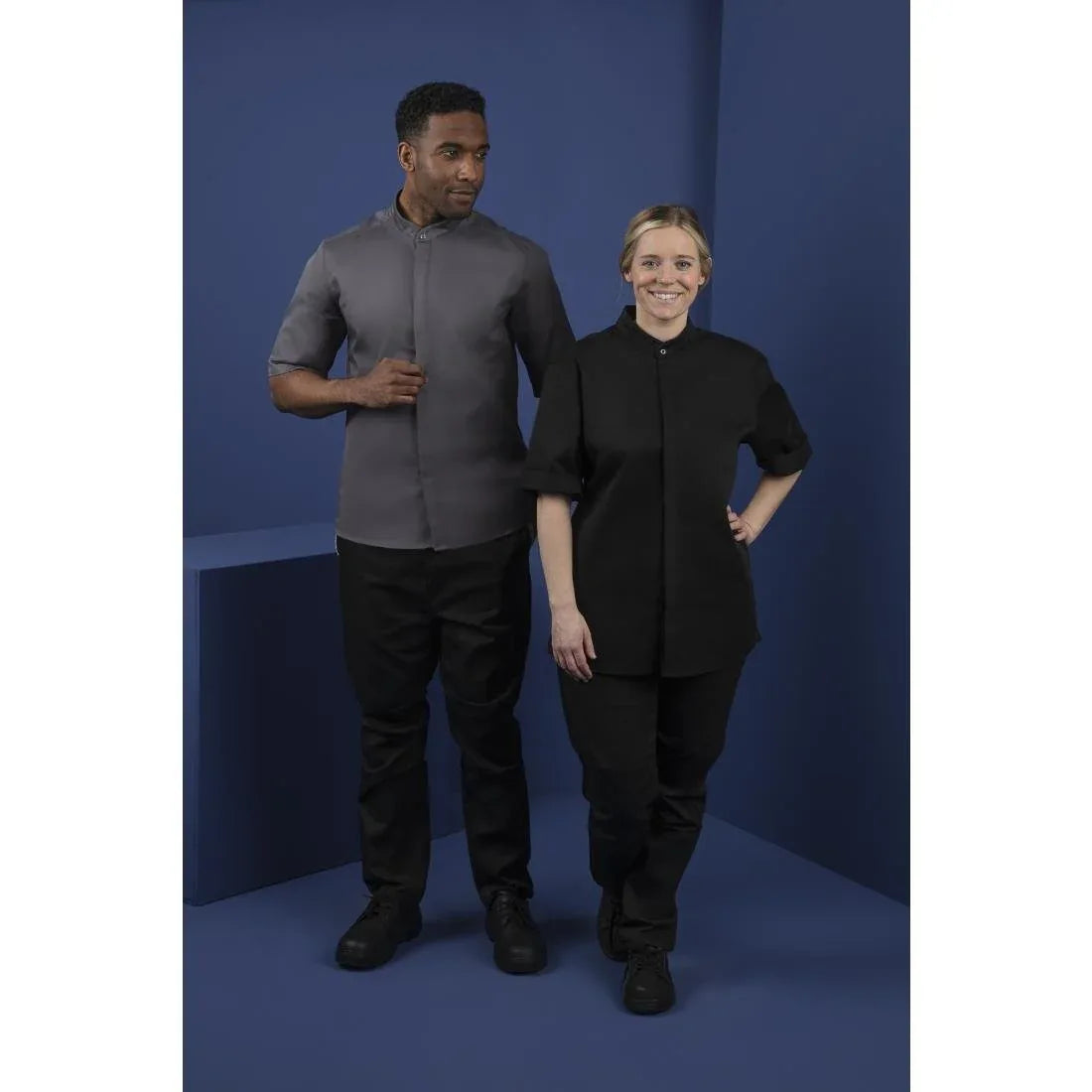 BB712-XL Southside Band Collar Chefs Jacket Charcoal Size XL - JD Catering Equipment Solutions Ltd