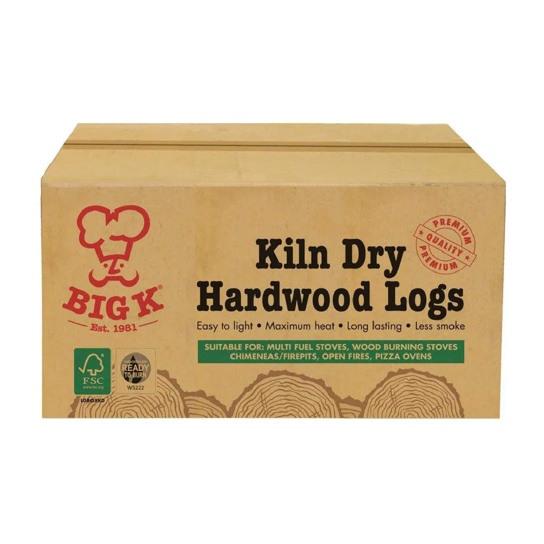 FJ728 Big K Kiln Dry Hardwood Logs FSC Box 8Kg LGBOXKD - JD Catering Equipment Solutions Ltd
