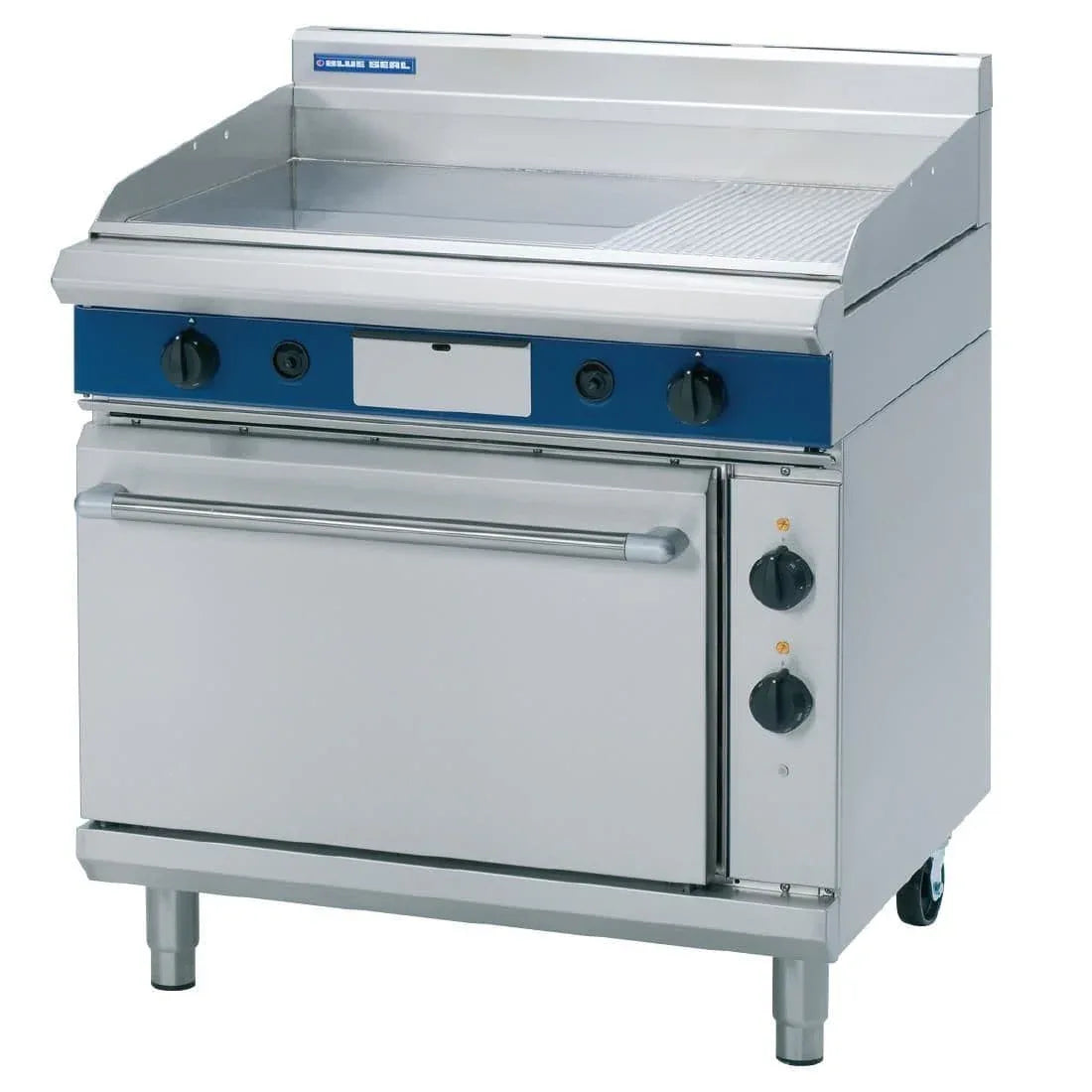 Blue Seal Evolution Series GPE506 - 900mm Gas Griddle Electric Static Oven Range - JD Catering Equipment Solutions Ltd
