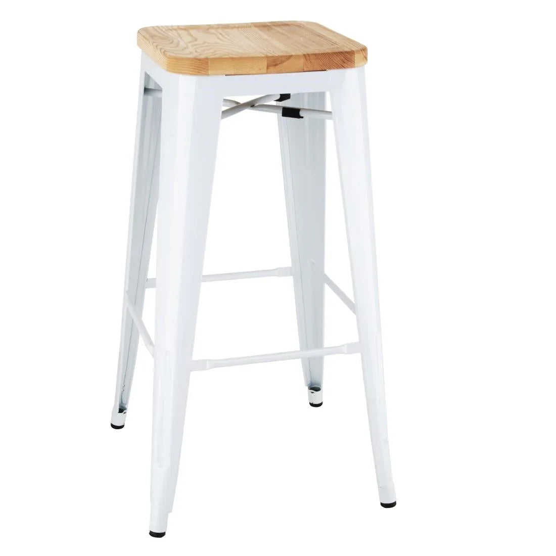 DW739 Bolero Bistro High Stools with Wooden Seatpad White (Pack of 4) - JD Catering Equipment Solutions Ltd