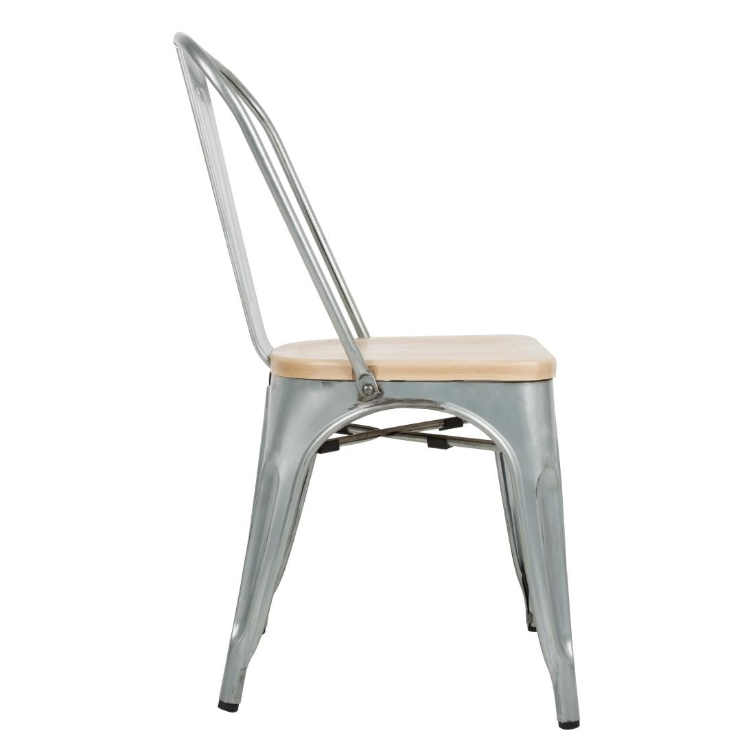 Bolero Bistro Side Chairs with Wooden Seat Pad Galvanised Steel (Pack of 4) JD Catering Equipment Solutions Ltd