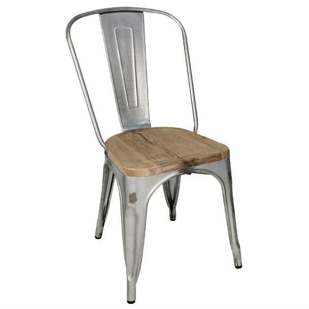 Bolero Bistro Side Chairs with Wooden Seat Pad Galvanised Steel (Pack of 4) JD Catering Equipment Solutions Ltd
