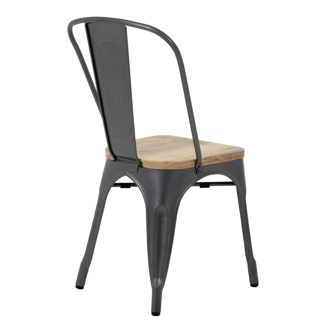 Bolero Bistro Side Chairs with Wooden Seat Pad Gun Metal (Pack of 4) JD Catering Equipment Solutions Ltd