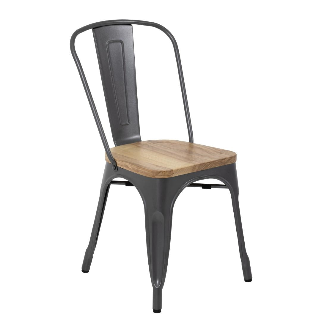 Bolero Bistro Side Chairs with Wooden Seat Pad Gun Metal (Pack of 4) JD Catering Equipment Solutions Ltd