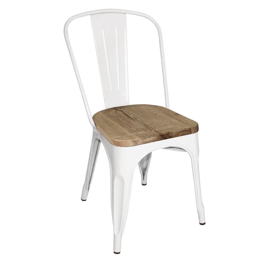 Bolero Bistro Side Chairs with Wooden Seat Pad White (Pack of 4) GM644 JD Catering Equipment Solutions Ltd