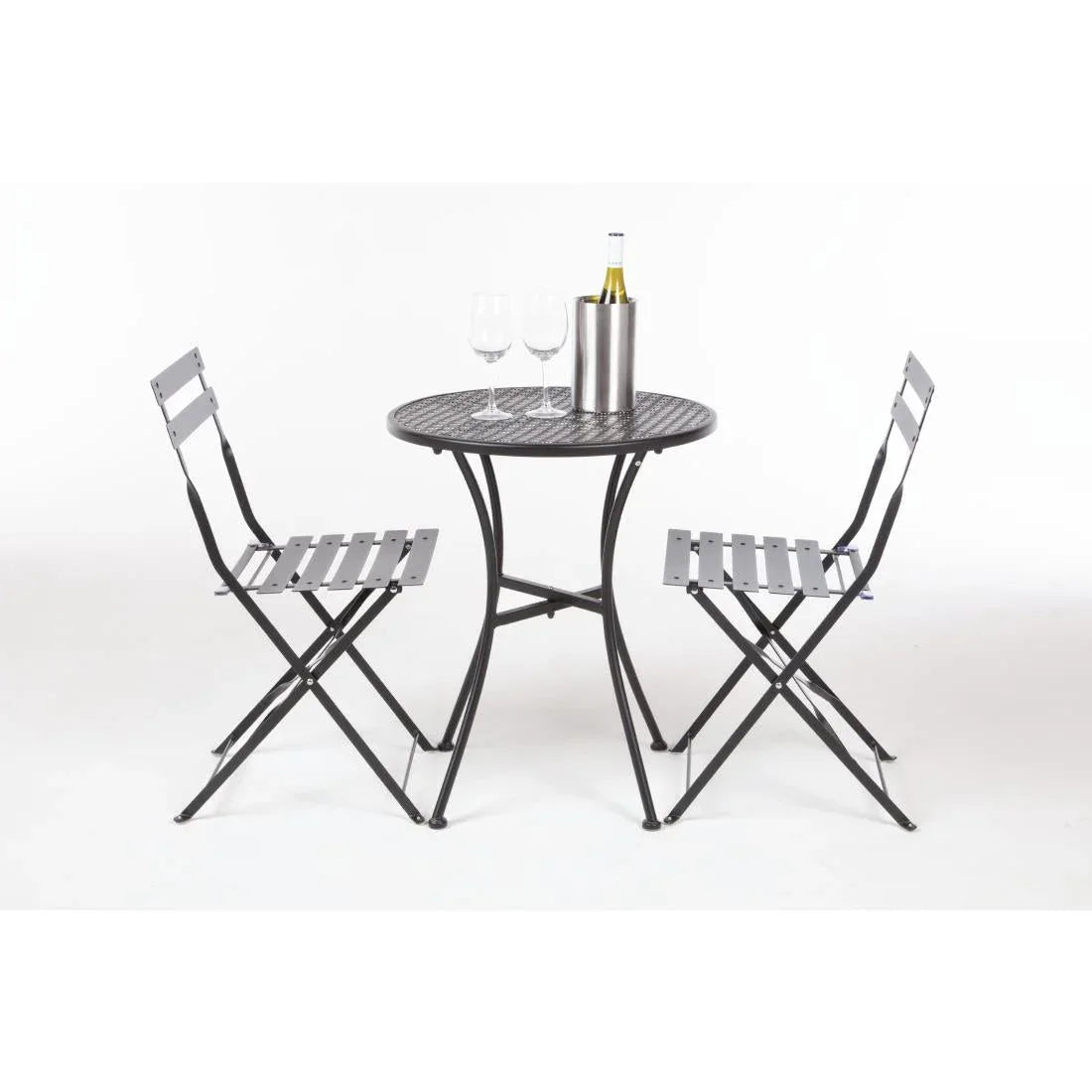 GG705 Bolero Black Steel Patterned Round Bistro Table Black 600mm - JD Catering Equipment Solutions Ltd