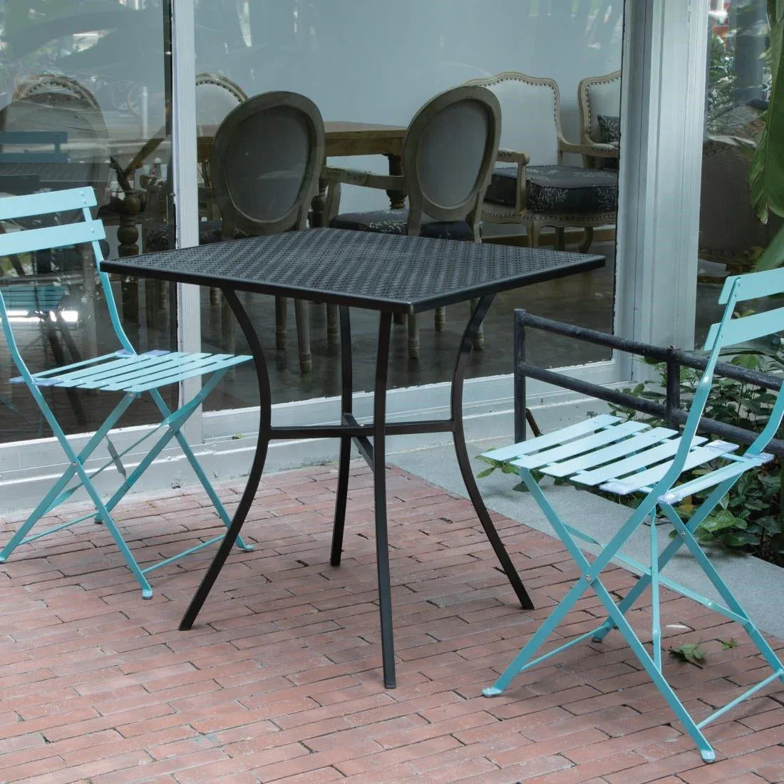 GG706 Bolero Black Steel Patterned Square Bistro Table 700mm - JD Catering Equipment Solutions Ltd