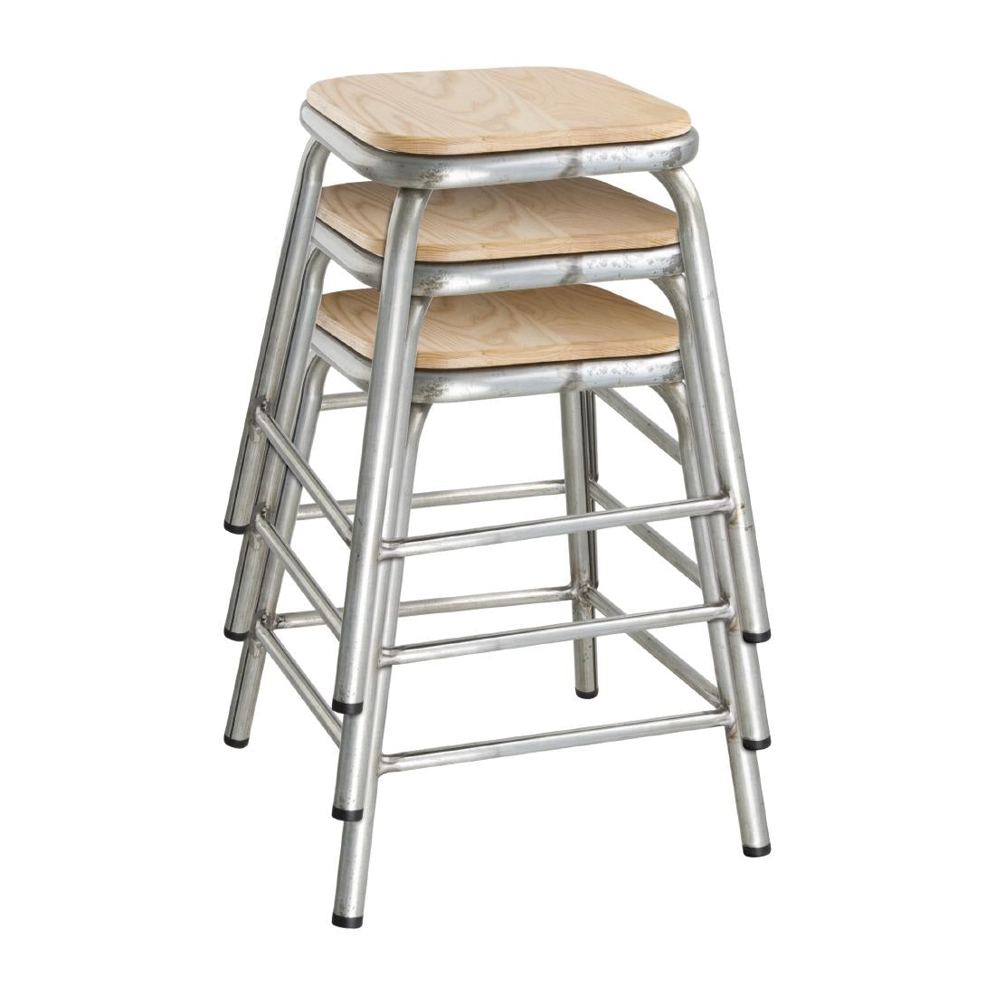 Bolero Galvanised Steel Stools with Wooden Seatpad (Pack of 4) JD Catering Equipment Solutions Ltd