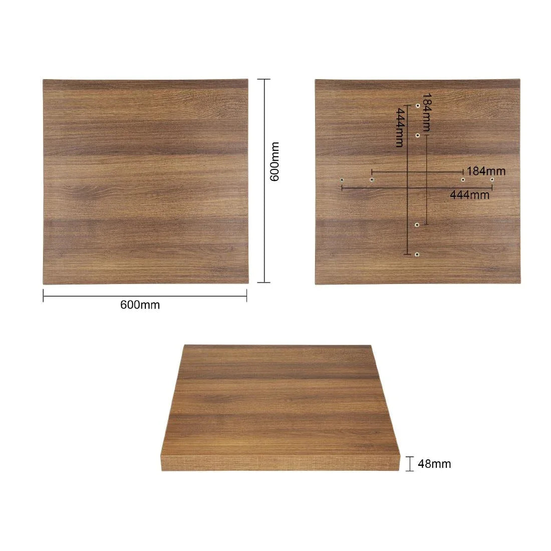 GR324 Bolero Pre-drilled Square Table Top Rustic Oak 600mm - JD Catering Equipment Solutions Ltd