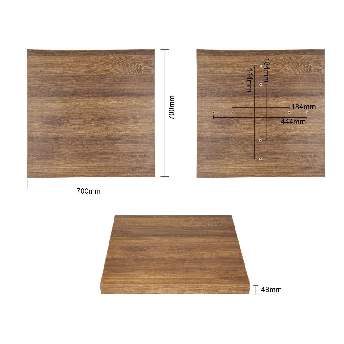 GR330 Bolero Pre-drilled Square Table Top Rustic Oak 700mm - JD Catering Equipment Solutions Ltd