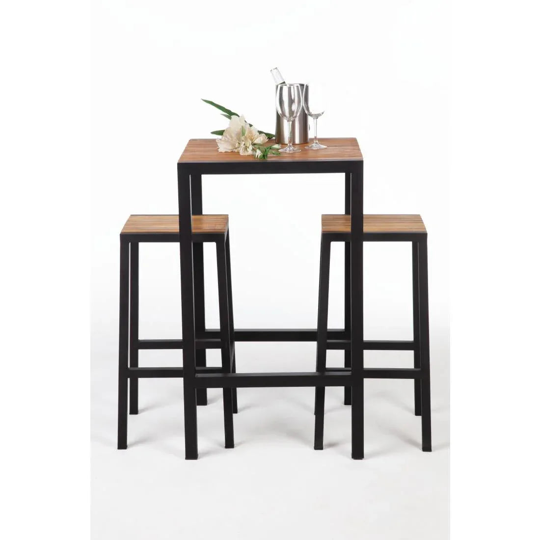 DS155 Bolero Square Steel and Acacia Bar Table 600mm - JD Catering Equipment Solutions Ltd
