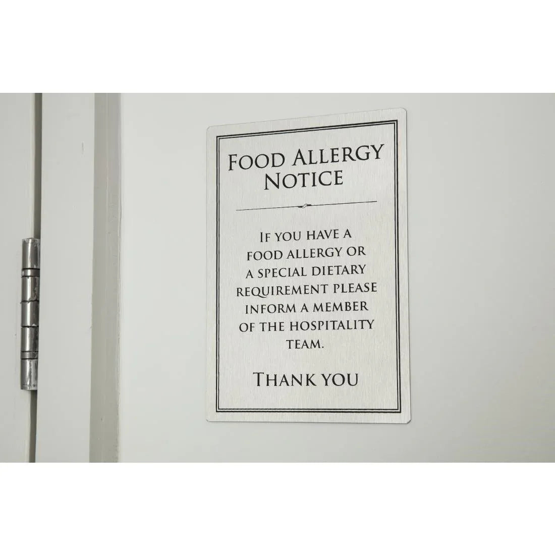 GM817 Brushed Steel Food allergy sign A5 - JD Catering Equipment Solutions Ltd