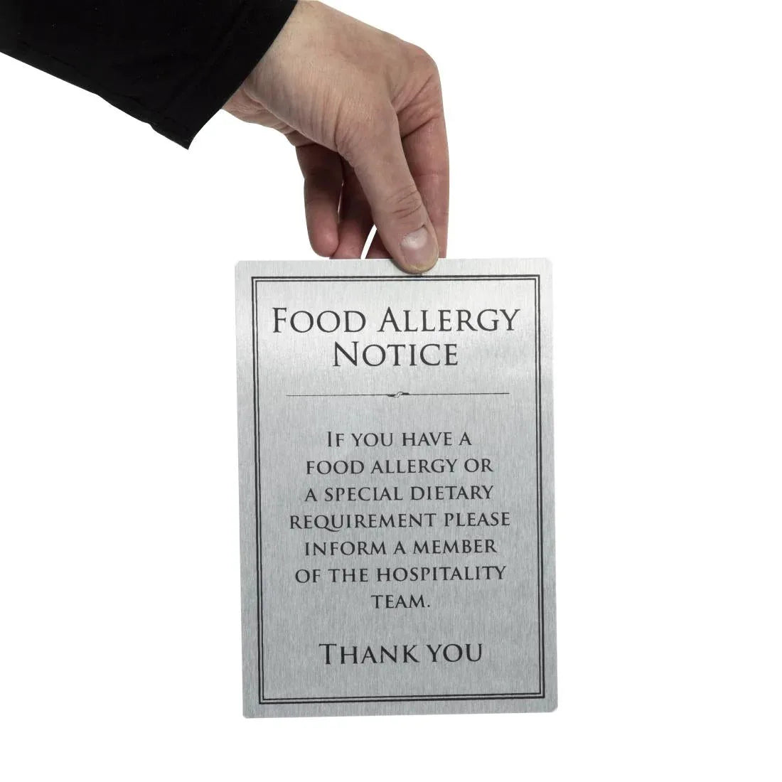 GM817 Brushed Steel Food allergy sign A5 - JD Catering Equipment Solutions Ltd