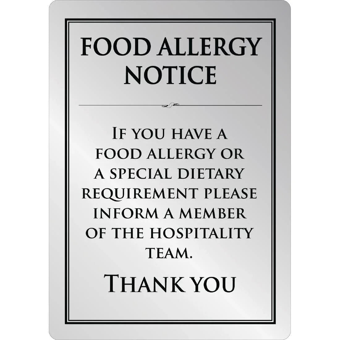 GM817 Brushed Steel Food allergy sign A5 - JD Catering Equipment Solutions Ltd