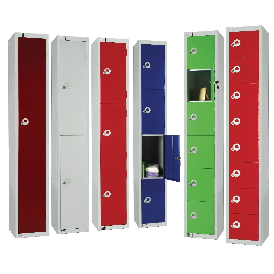 CE108-CNS Elite Eight Door Coin Return Locker with Sloping Top Red JD Catering Equipment Solutions Ltd