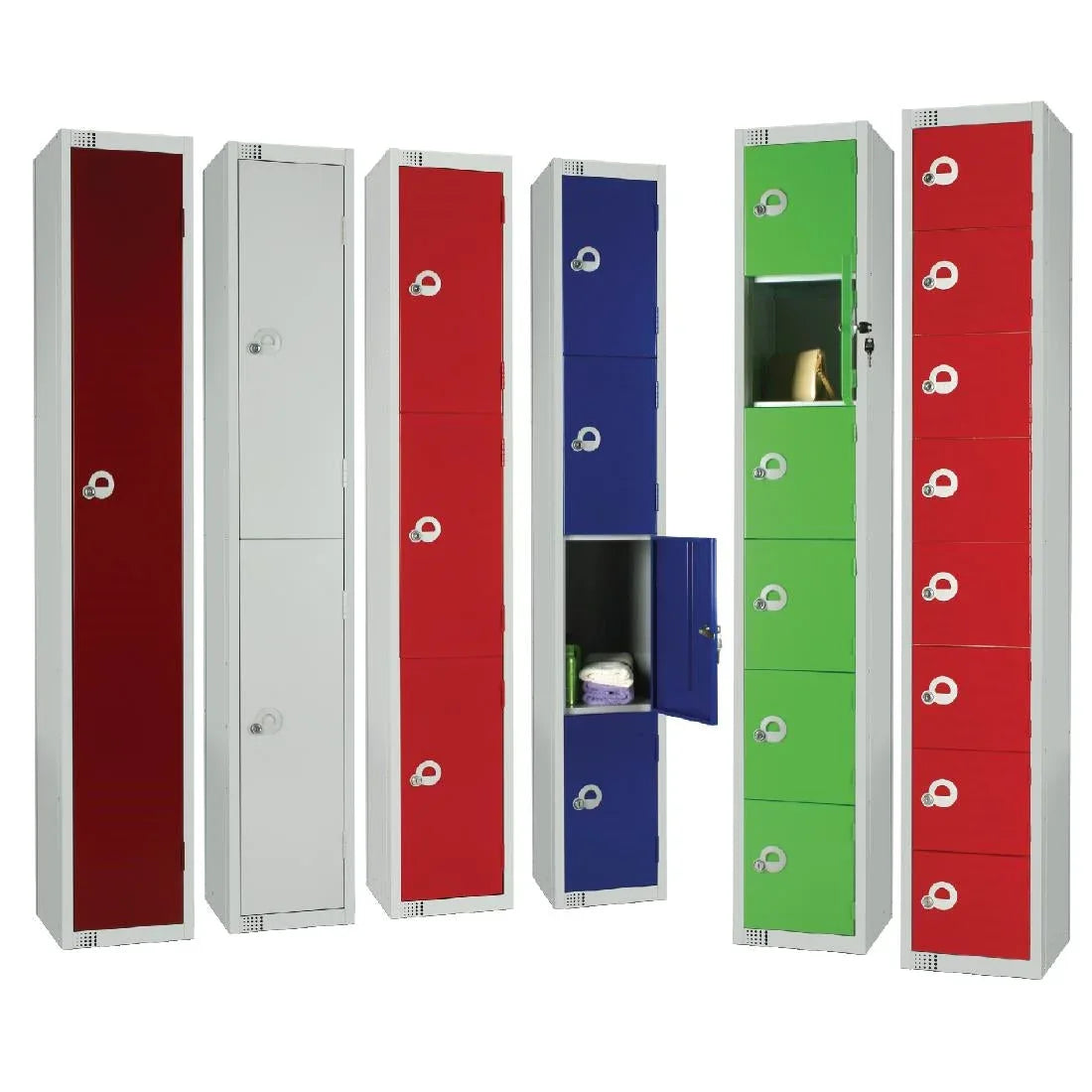 CE108-CNS Elite Eight Door Coin Return Locker with Sloping Top Red JD Catering Equipment Solutions Ltd