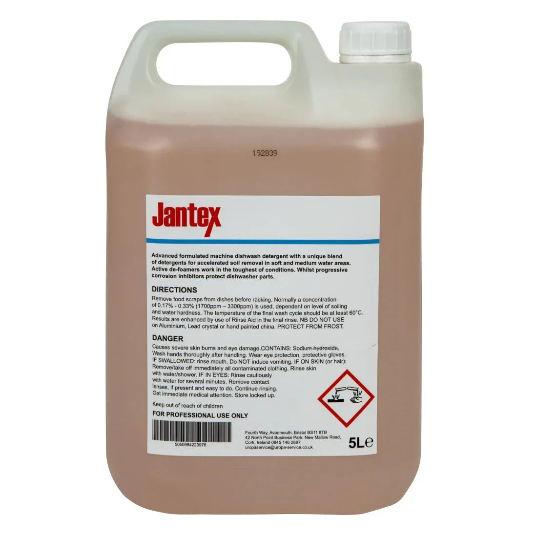 CF976 Jantex Dishwasher Detergent Concentrate 5Ltr (Single Pack) - JD Catering Equipment Solutions Ltd