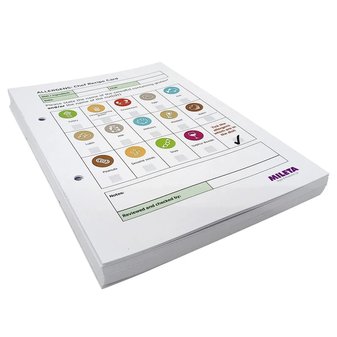 CG203 Chef Dishes - Staff & Server Allergy Replacement Cards - Pack of 50 (Double sided to fill in 100 dishes) - JD Catering Equipment Solutions Ltd