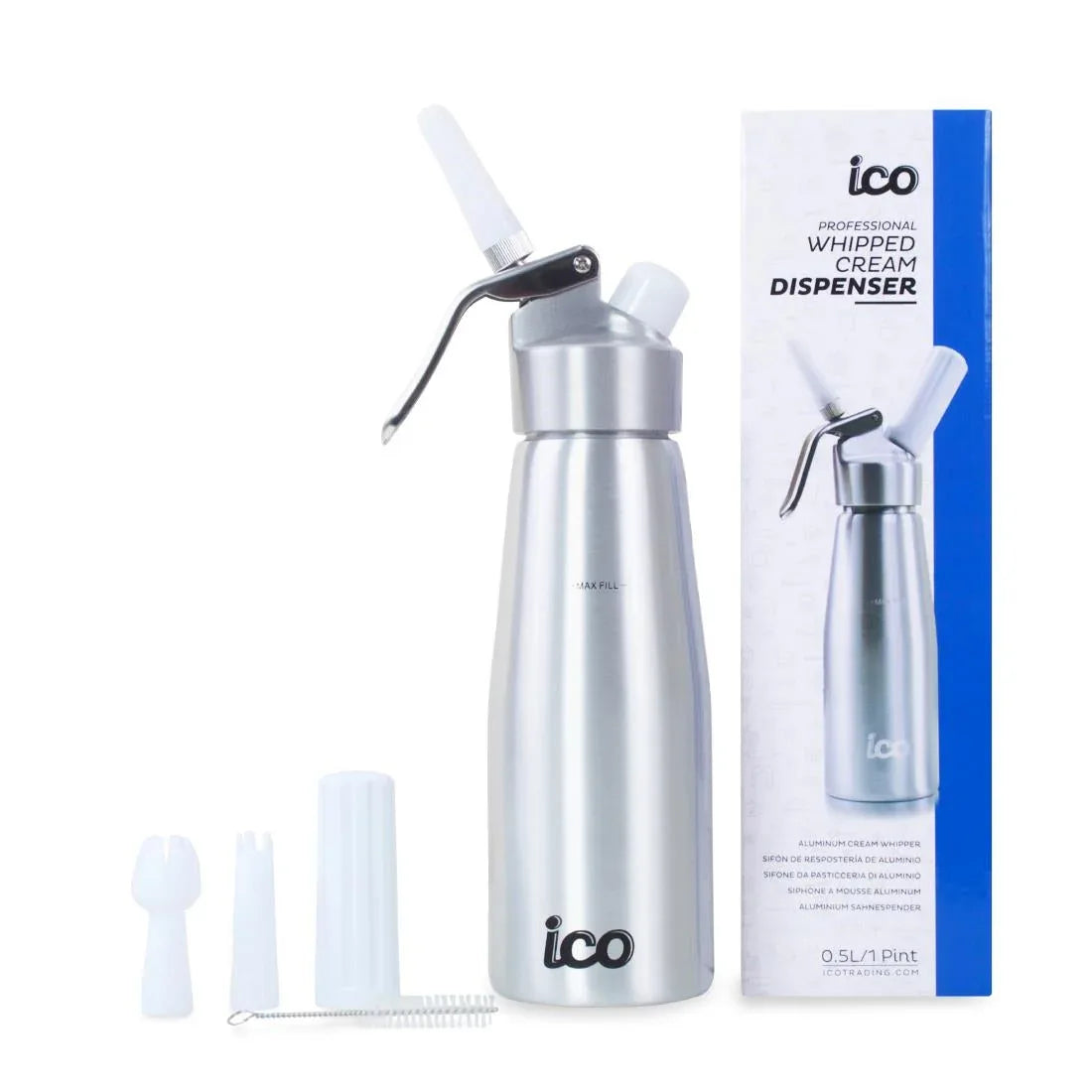 CH036 ICO Aluminium Whipped Cream Dispenser Silver 500ml - JD Catering Equipment Solutions Ltd