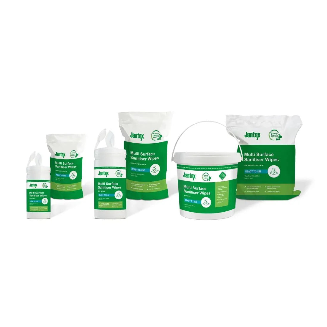 CH652 Jantex Green Surface Sanitiser Wipes Starter Tub 200mm (Pack of 400) - JD Catering Equipment Solutions Ltd