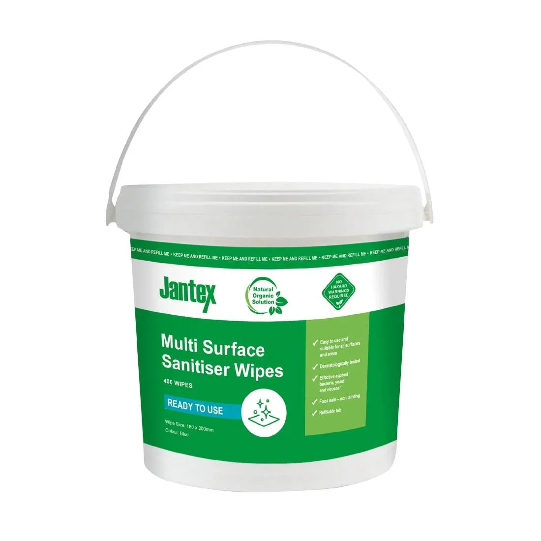 CH652 Jantex Green Surface Sanitiser Wipes Starter Tub 200mm (Pack of 400) - JD Catering Equipment Solutions Ltd