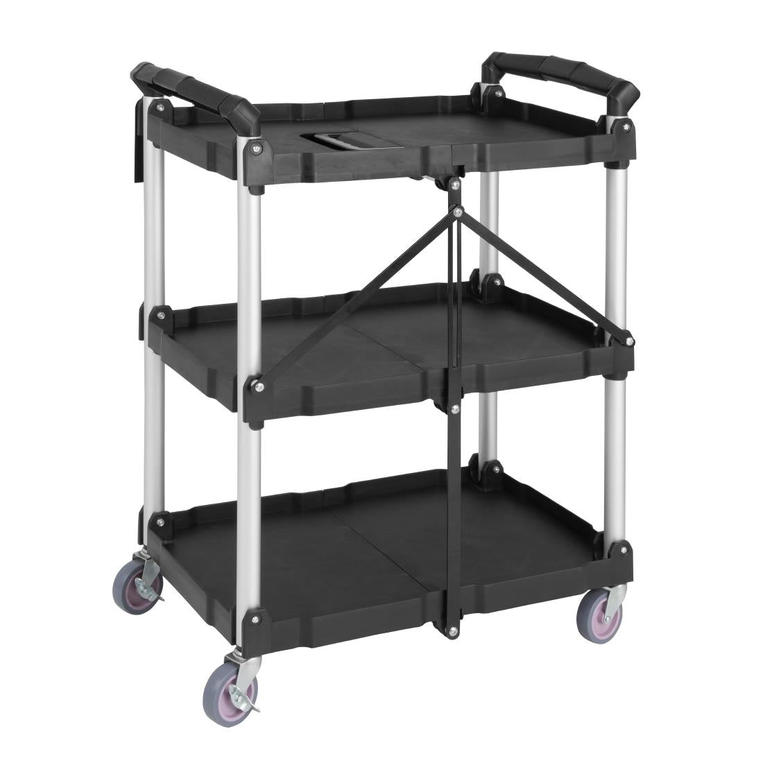 CK113 Vogue 3 Tier PP Folding Trolley Black Small JD Catering Equipment Solutions Ltd