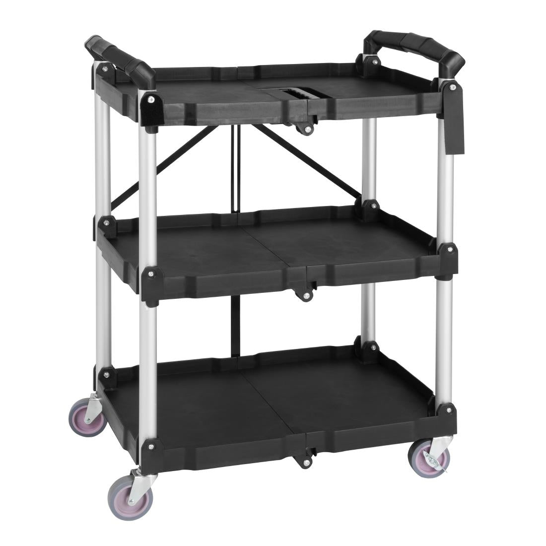 CK113 Vogue 3 Tier PP Folding Trolley Black Small JD Catering Equipment Solutions Ltd
