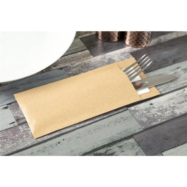 CK235 Europochette Brown Cutlery Pouch with White Napkin (Pack of 500) - JD Catering Equipment Solutions Ltd