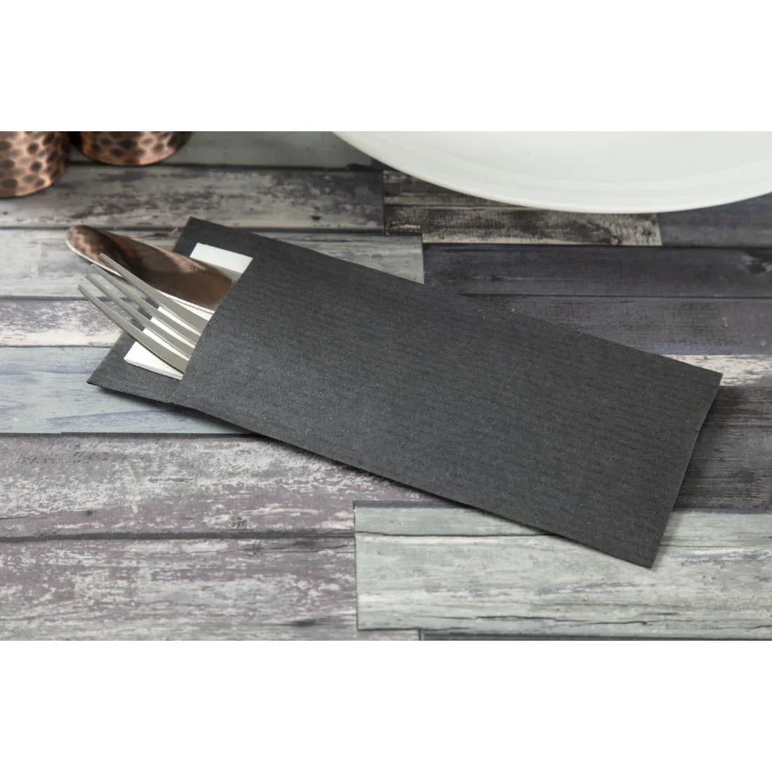 CK236 Europochette Black Cutlery Pouch with White Napkin (Pack of 500) - JD Catering Equipment Solutions Ltd
