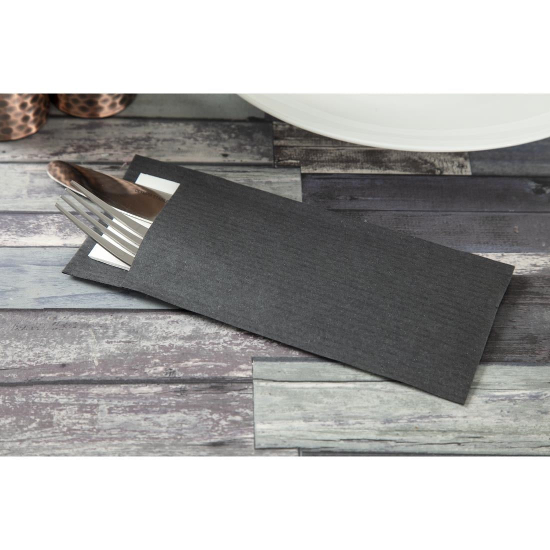 CK236 Europochette Black Cutlery Pouch with White Napkin (Pack of 500) JD Catering Equipment Solutions Ltd
