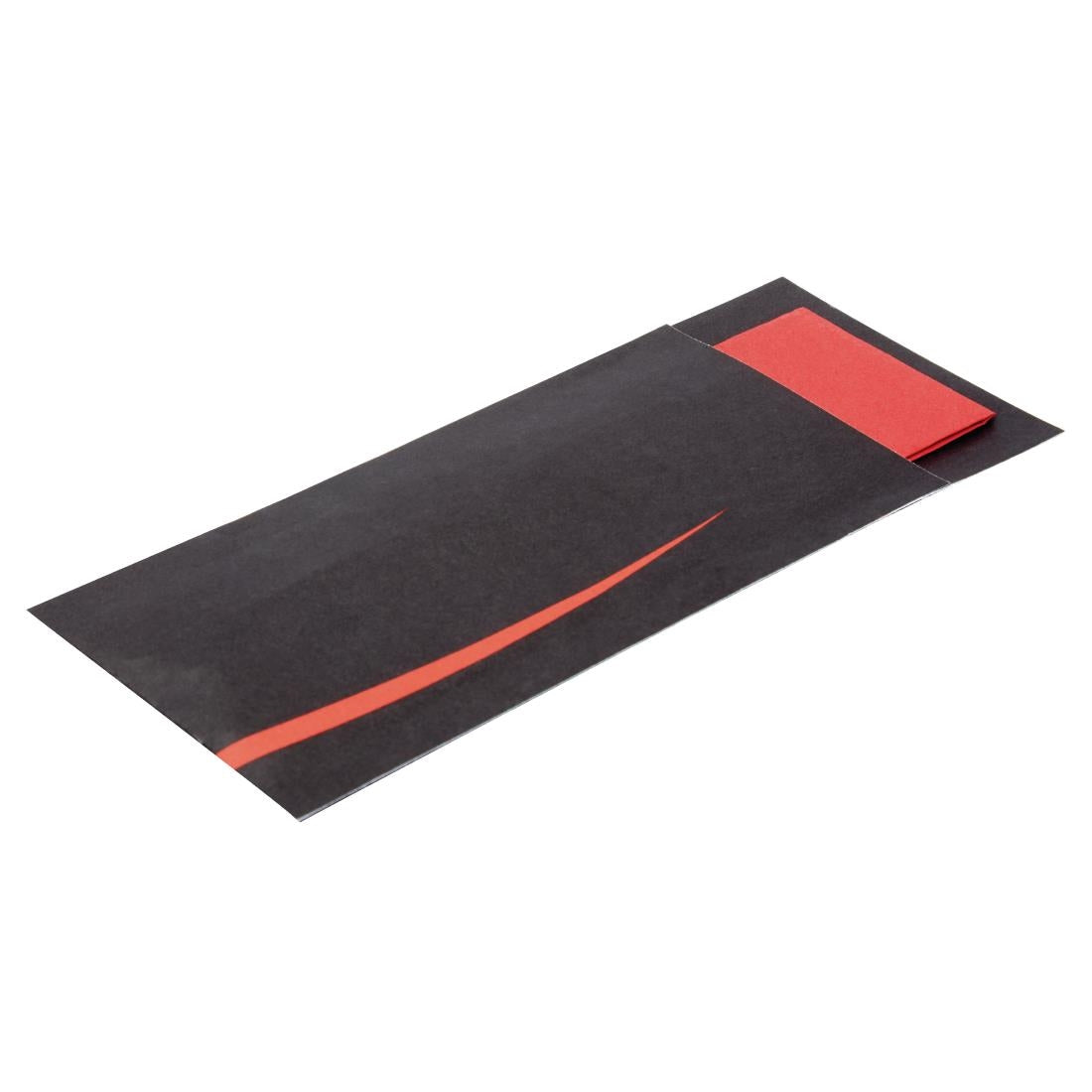 CK239 Europochette Bari Black Cutlery Pouch with Red Napkin (Pack of 100) JD Catering Equipment Solutions Ltd