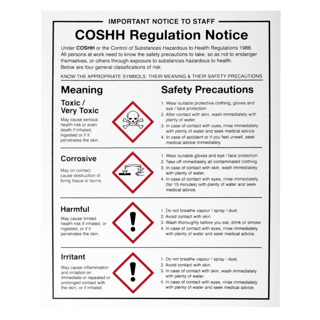 COSHH Regulations Sign JD Catering Equipment Solutions Ltd