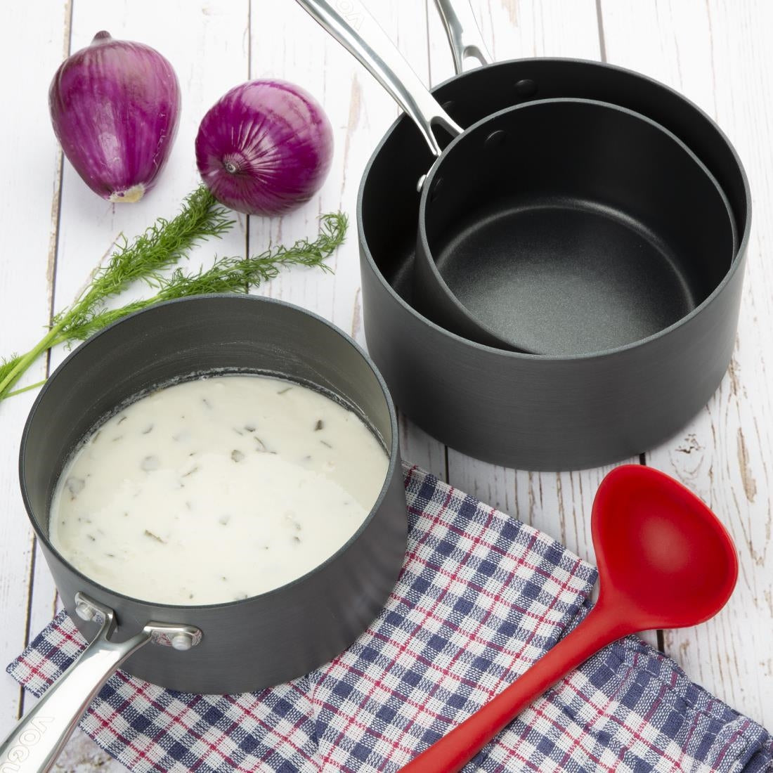 CP763 Vogue Anodised Aluminium Non Stick Sauce Pan 200mm JD Catering Equipment Solutions Ltd