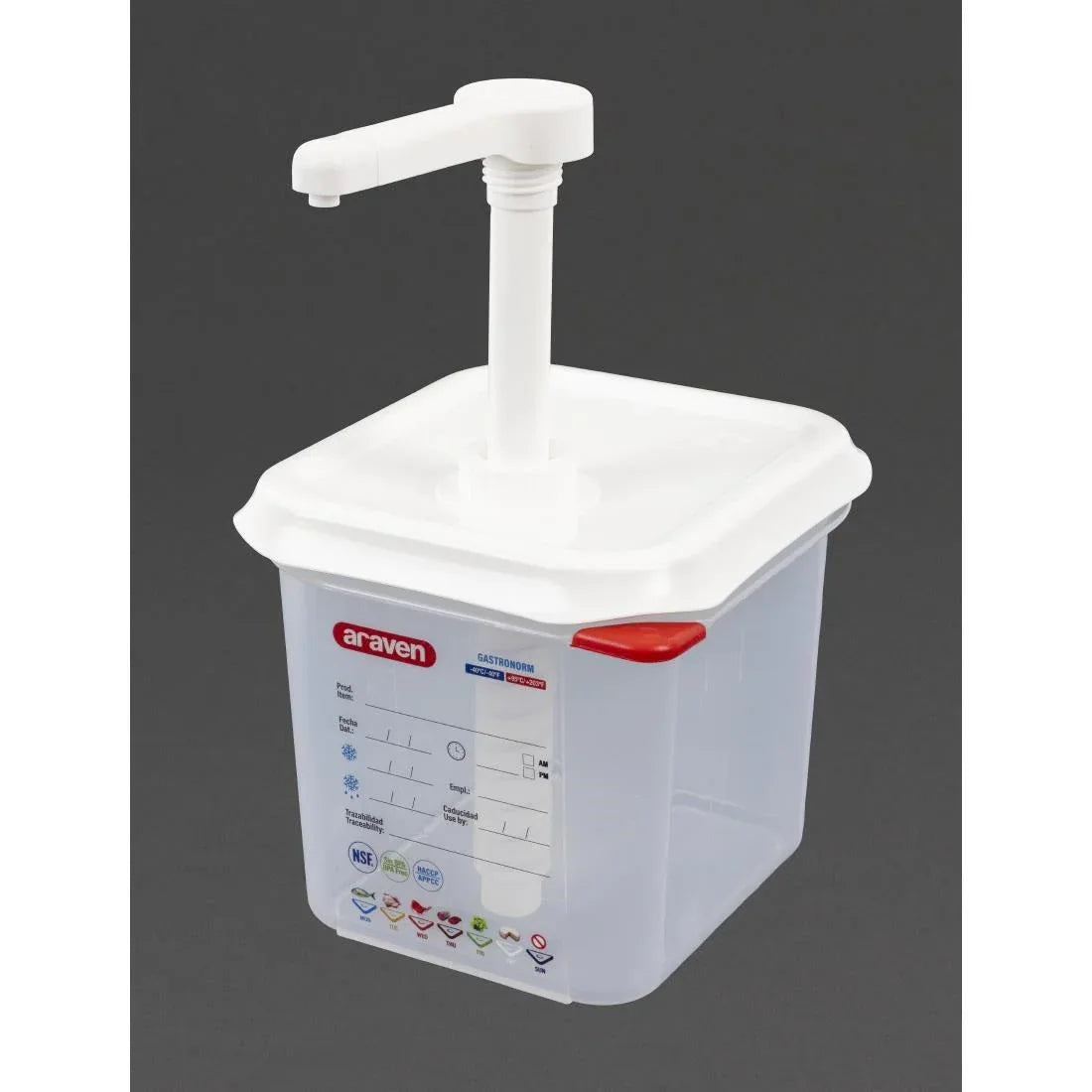 CR820 Araven Sauce Dispenser GN 1/6 Transparent 2.6Ltr - JD Catering Equipment Solutions Ltd