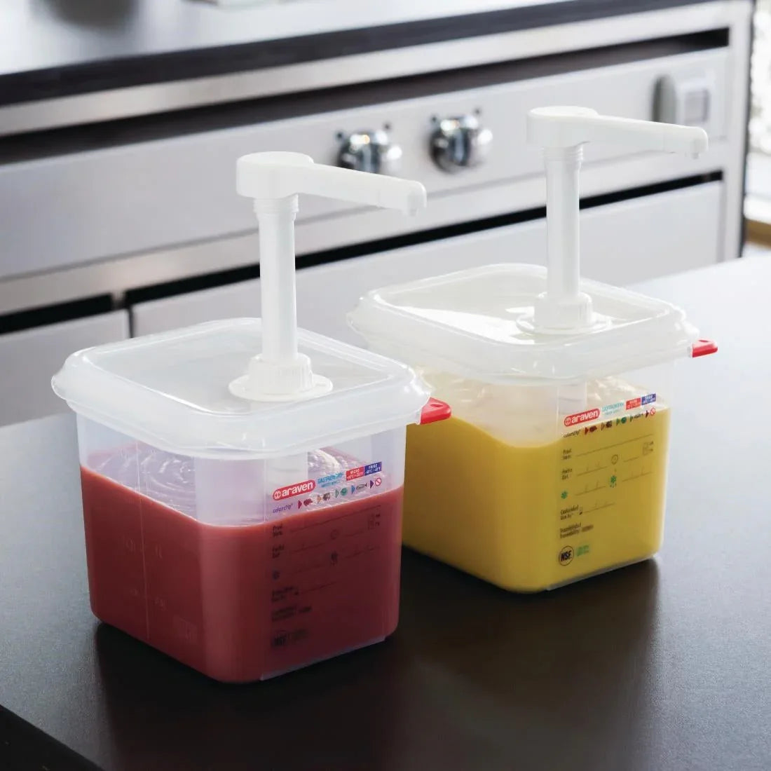 CR820 Araven Sauce Dispenser GN 1/6 Transparent 2.6Ltr - JD Catering Equipment Solutions Ltd