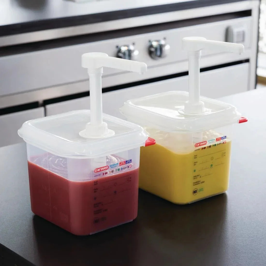 CR820 Araven Sauce Dispenser GN 1/6 Transparent 2.6Ltr - JD Catering Equipment Solutions Ltd