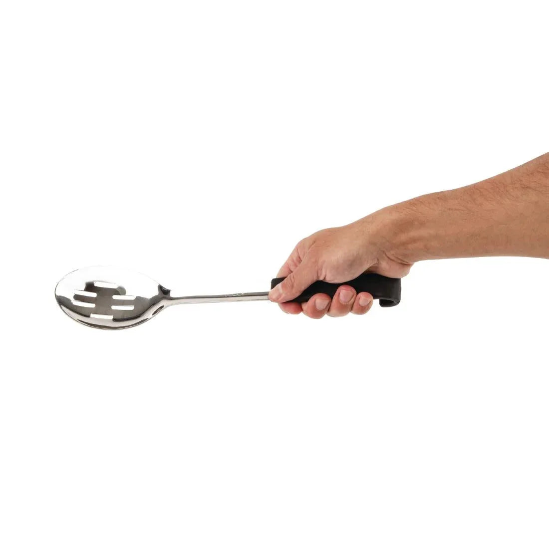 CS911 Vogue Slotted Serving Spoon Black Handle 340mm - JD Catering Equipment Solutions Ltd