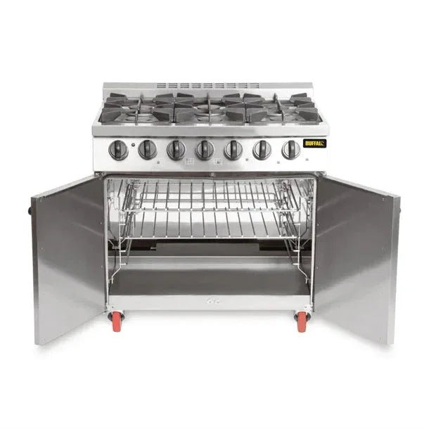 CT253 Buffalo 6 Burner Oven Range with Castors - JD Catering Equipment Solutions Ltd