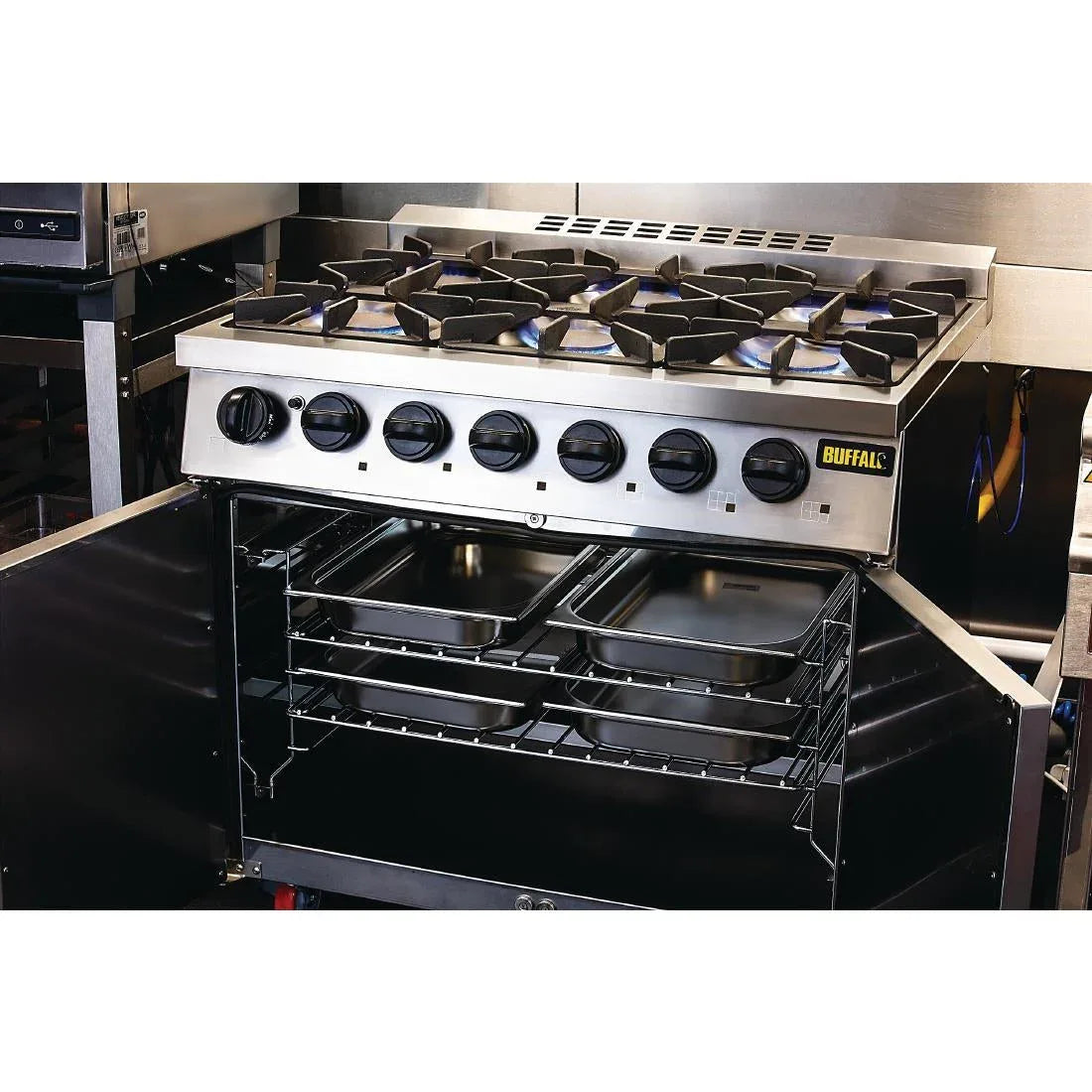 CT253 Buffalo 6 Burner Oven Range with Castors - JD Catering Equipment Solutions Ltd