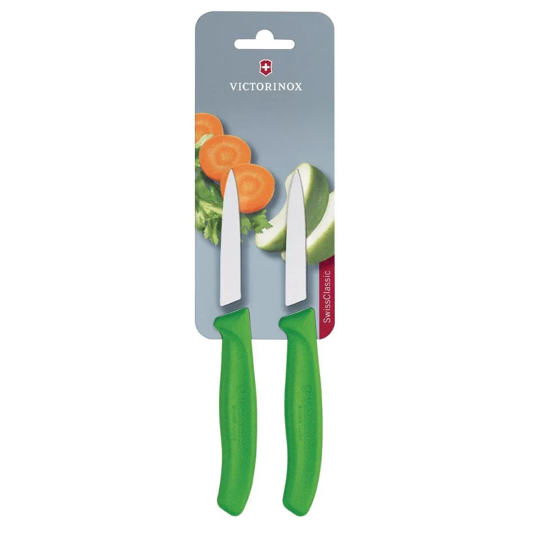 CU551 Victorinox Pointed Tip Paring Knife 8cm Green (Pack of 2) - JD Catering Equipment Solutions Ltd