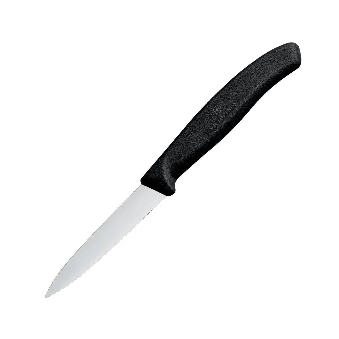 CX746 Victorinox Paring Knife Pointed Tip Serrated Edge 8cm Black - JD Catering Equipment Solutions Ltd