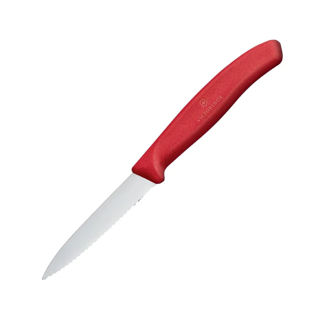 CX749 Victorinox Paring Knife Pointed Tip Serrated Edge 8cm Red - JD Catering Equipment Solutions Ltd