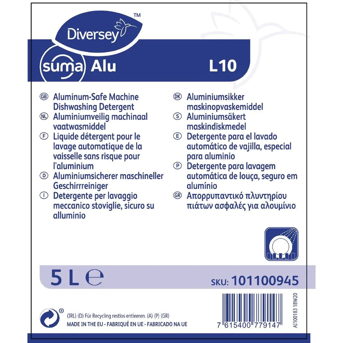 CX802 Suma Alu L10 Dishwasher Detergent Concentrate 5Ltr - JD Catering Equipment Solutions Ltd